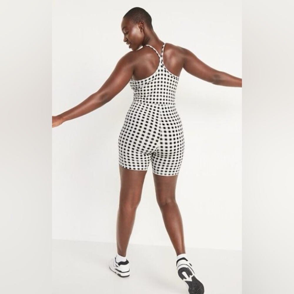 Old Navy 2X Black White Plaid Short Bodysuit Activewear - Picture 2 of 5